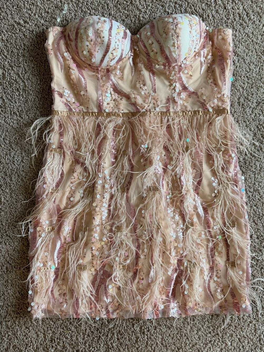 Bella Barnett Strapless Sequin Feather Corset Mini Dress - Picture 4 of 5